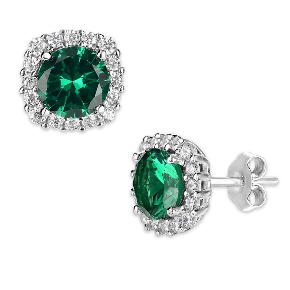 Green Cubic Zirconia Cushion Cut Pave Studs